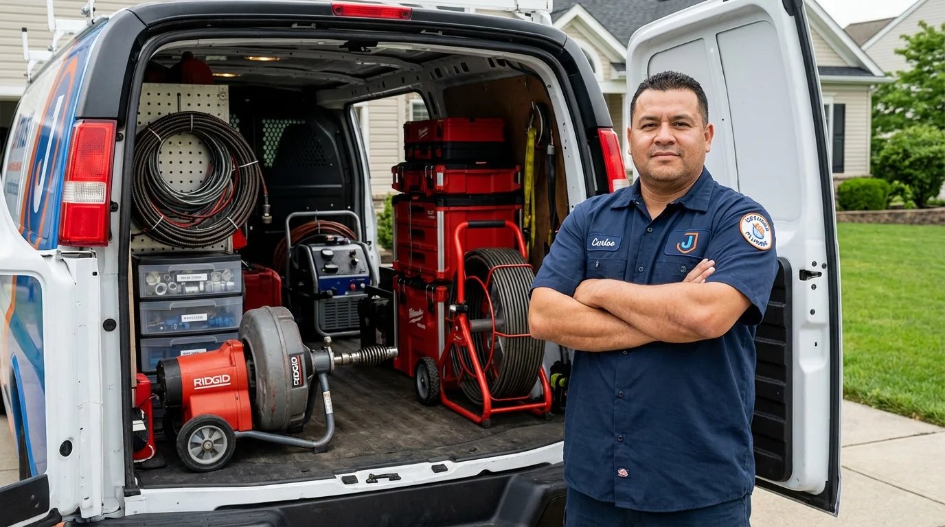 Professional drain cleaning equipment and Johns Plumbing LLC plumber in East Hartford
