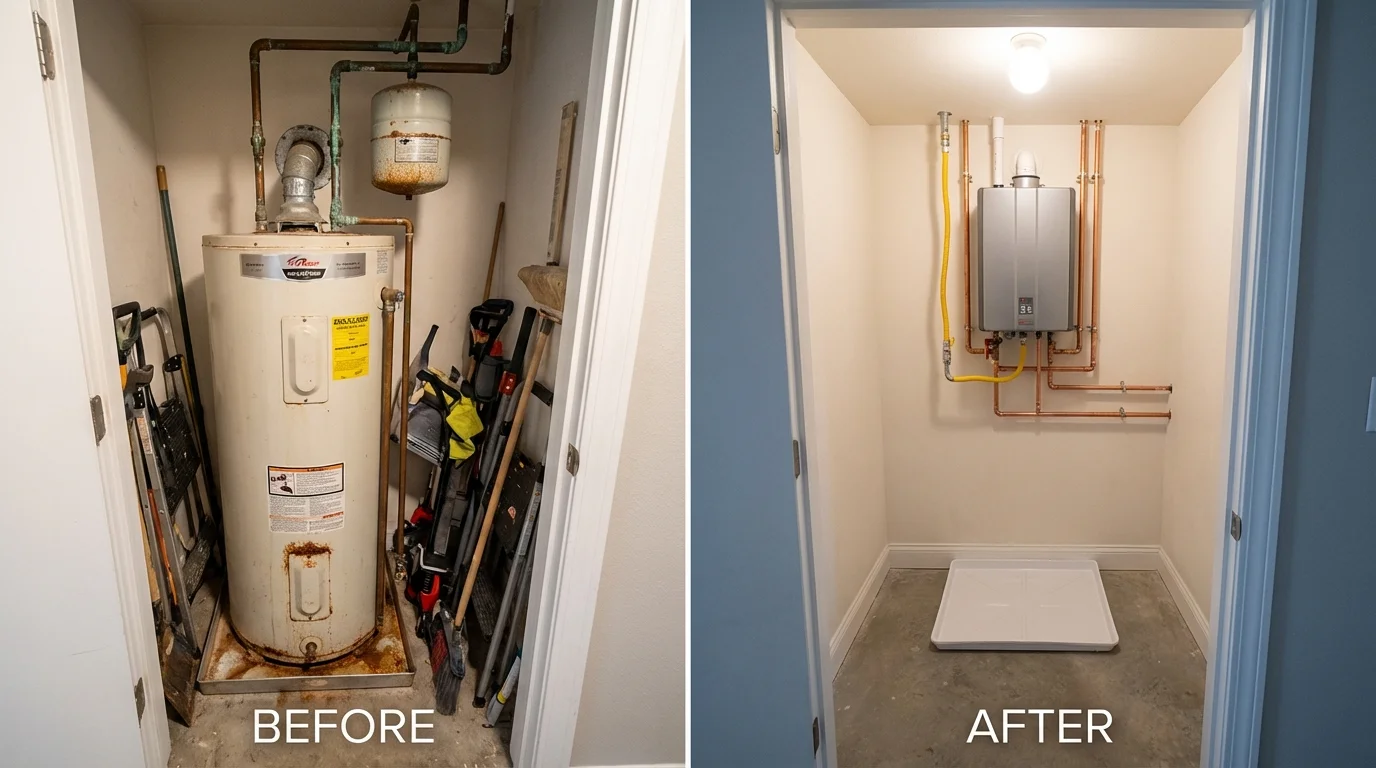 Tank water heater versus wall-mounted tankless unit comparison for East Hartford, CT homeowners