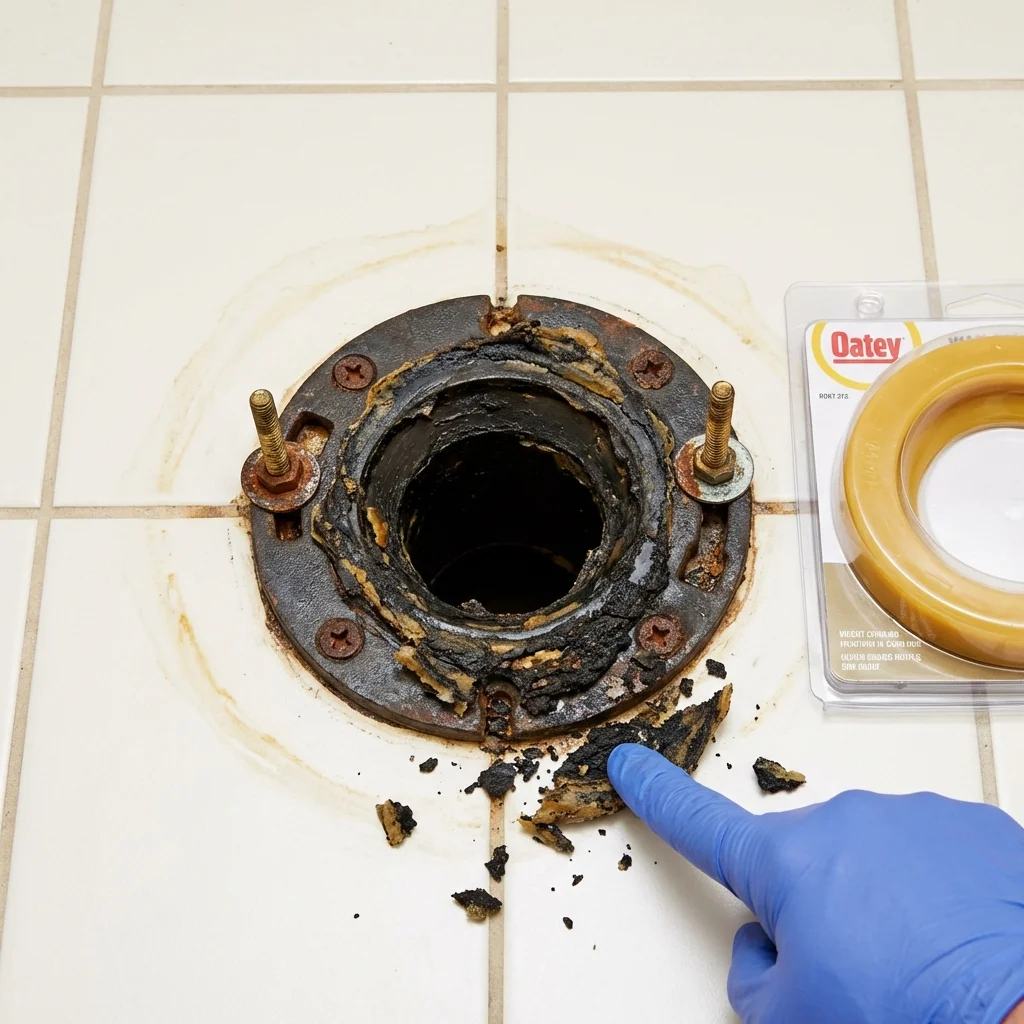 Failed wax ring showing water seepage at the base of a toilet in a East Hartford, CT home