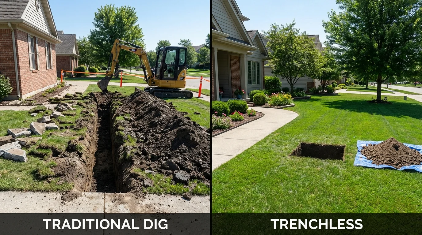 Trenchless sewer repair with minimal yard damage versus traditional excavation in East Hartford, CT
